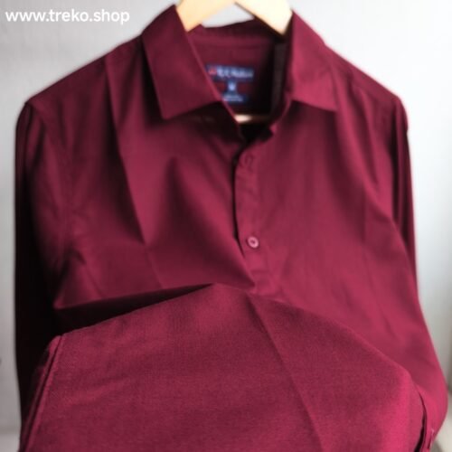 Solid Cotton Casual Shirt - Maroon - Image 3
