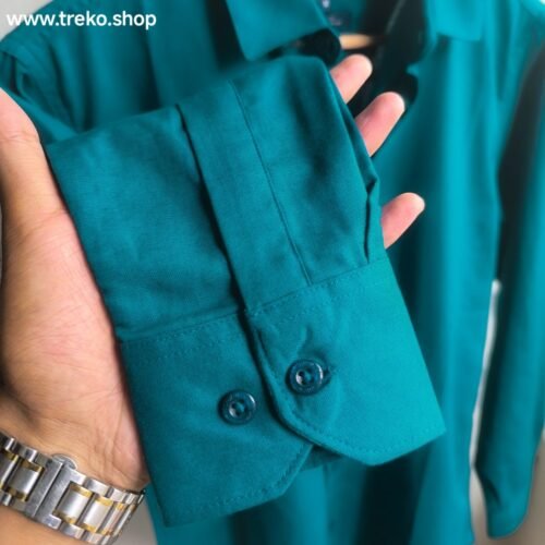 Solid Cotton Casual Shirt - Petrol blue - Image 4