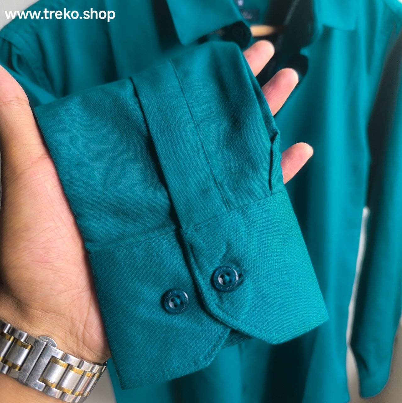 Solid Cotton Casual Shirt - Petrol blue - Image 4