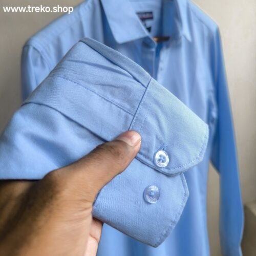 Solid Cotton Casual Shirt - Sky blue - Image 4