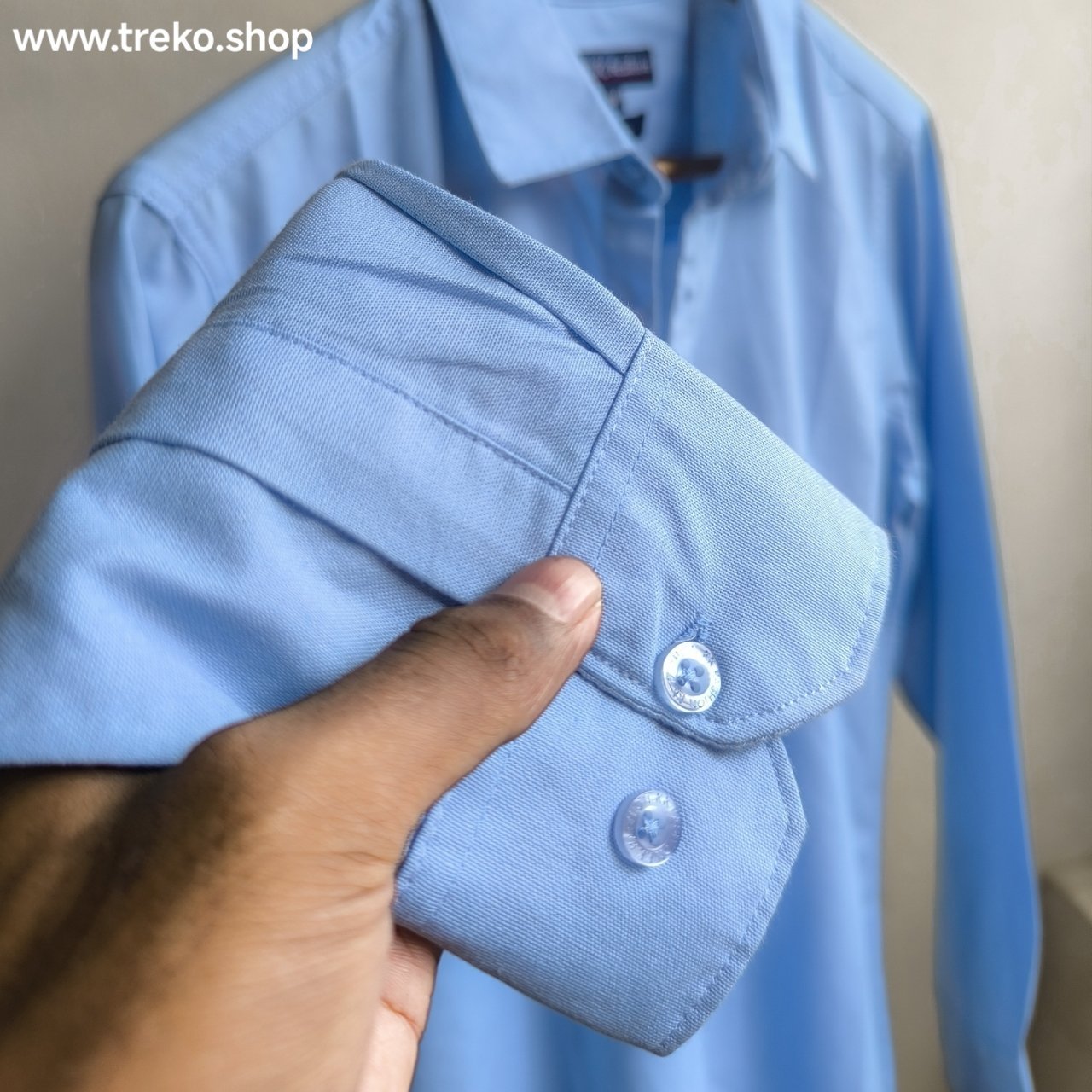 Solid Cotton Casual Shirt - Sky blue - Image 4