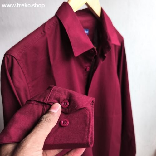 Solid Cotton Casual Shirt - Maroon - Image 4