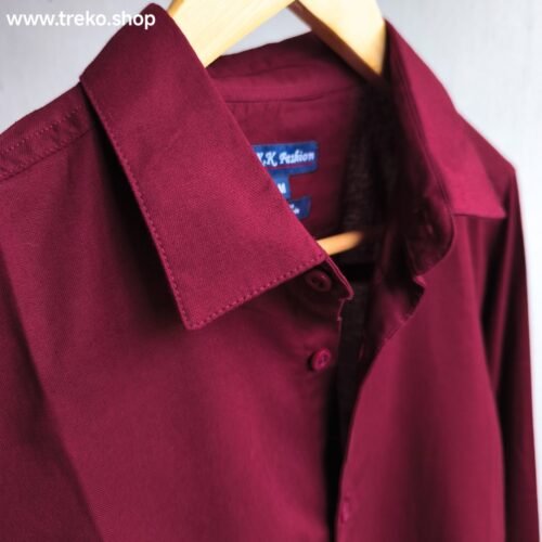 Solid Cotton Casual Shirt - Maroon - Image 2