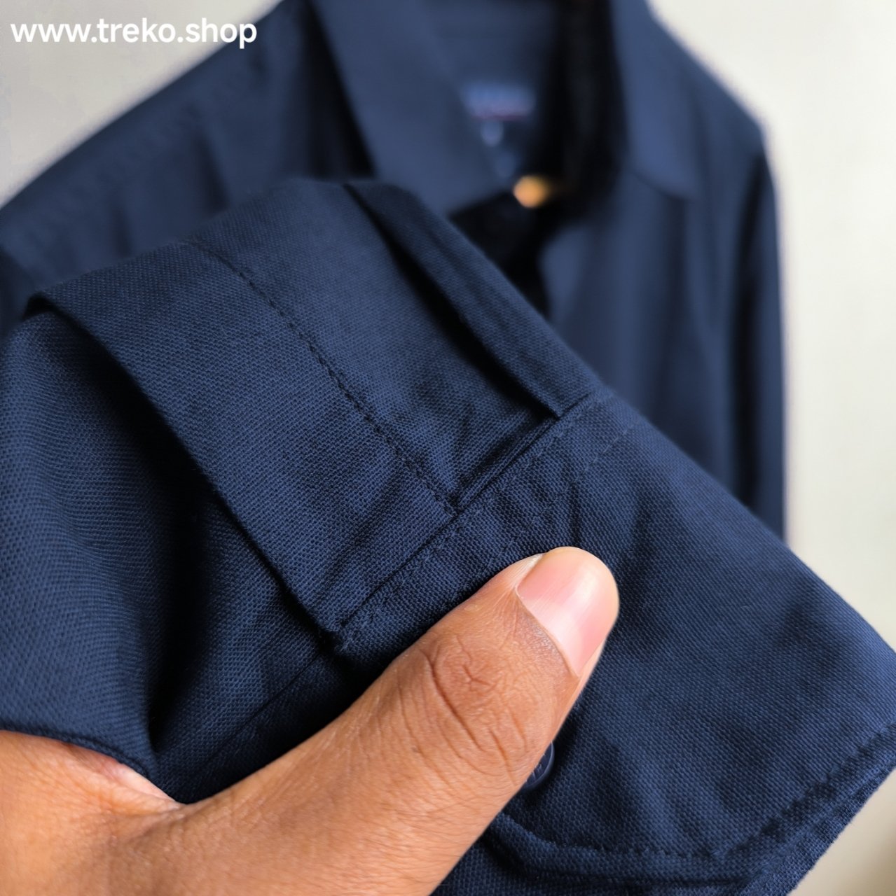 Solid Cotton Casual Shirt - Navy blue - Image 4