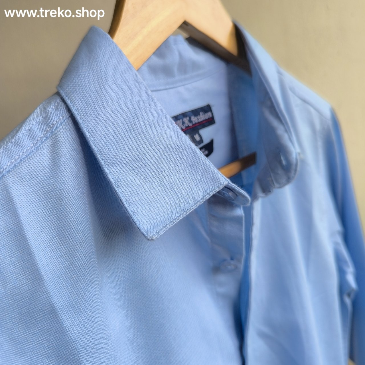 Solid Cotton Casual Shirt - Sky blue - Image 2