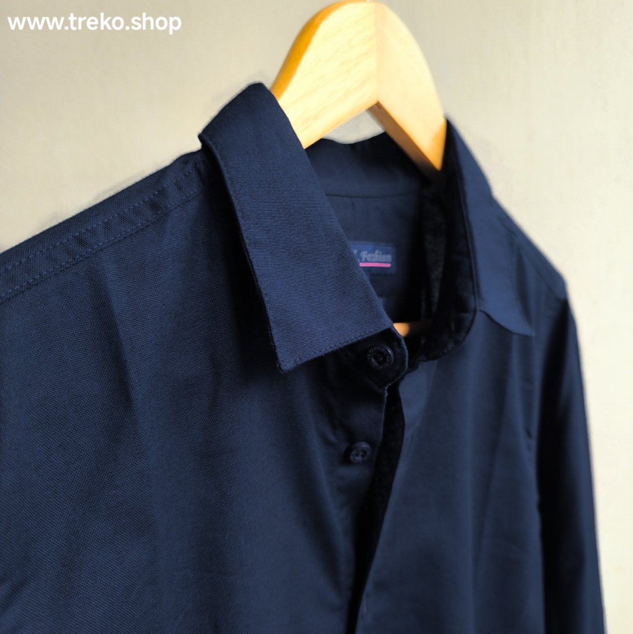 Solid Cotton Casual Shirt - Navy blue - Image 2