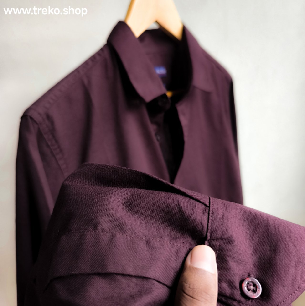 Solid Cotton Casual Shirt - Coffee - Image 4