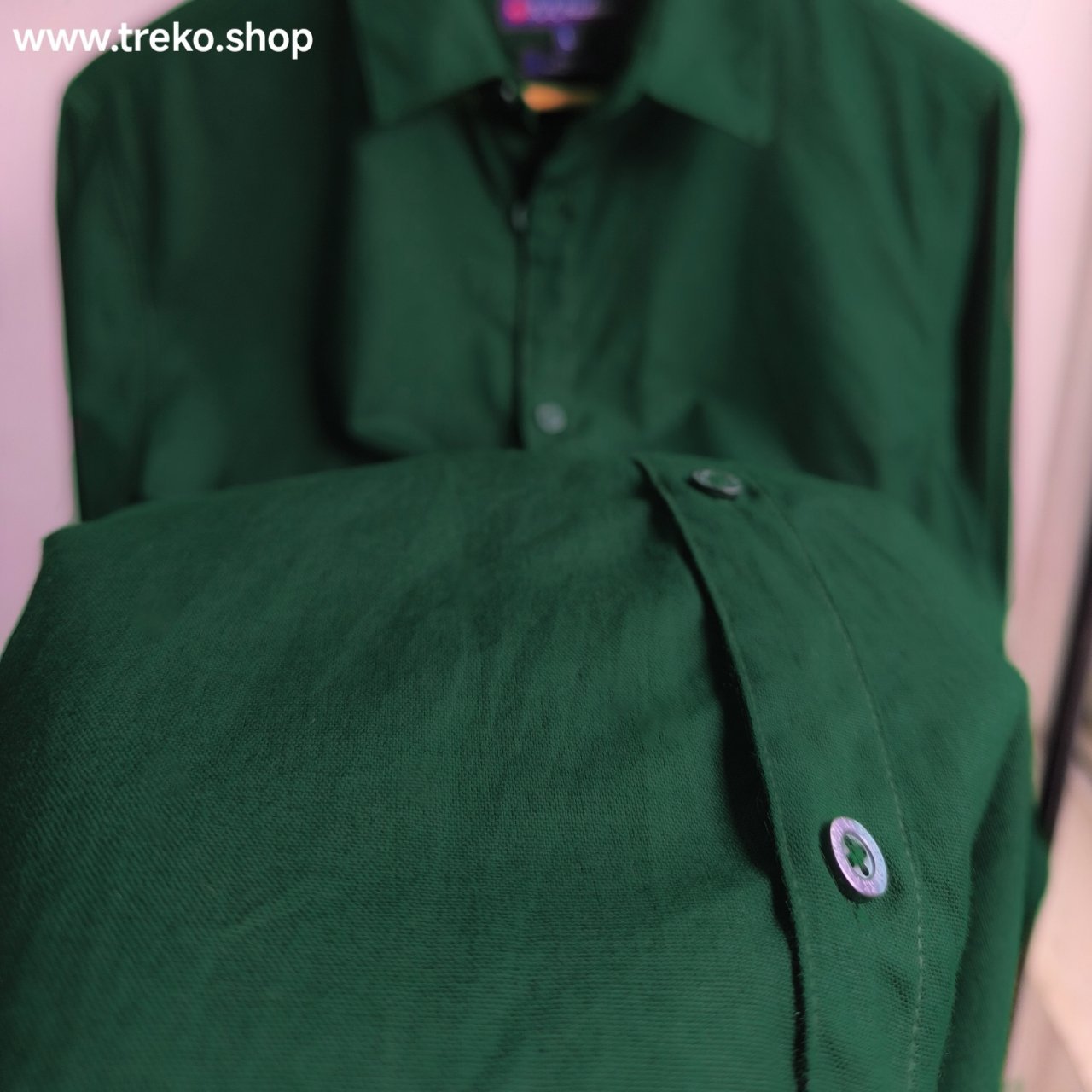 Solid Cotton Casual Shirt - Bottle Green - Image 3