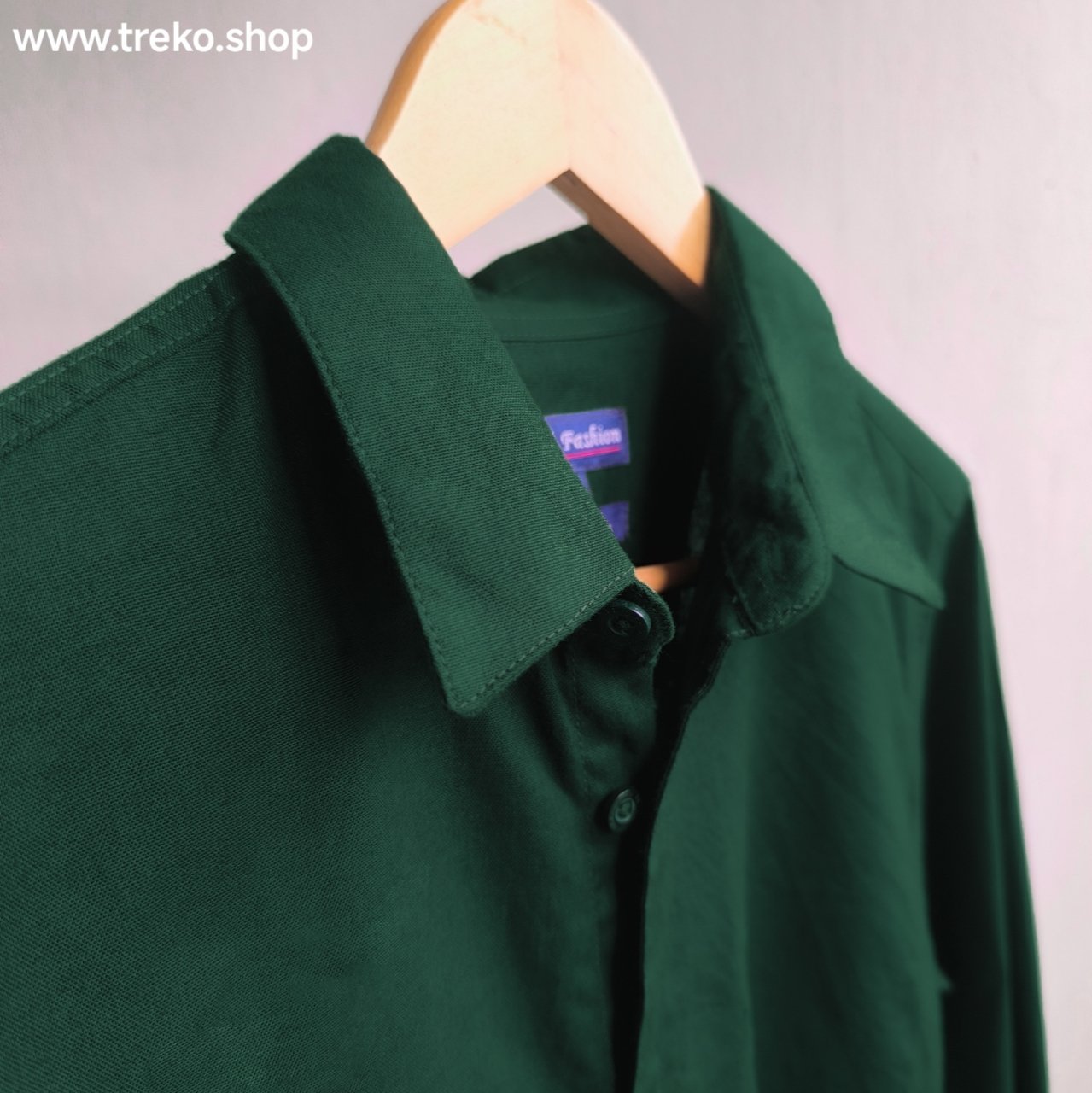 Solid Cotton Casual Shirt - Bottle Green - Image 2
