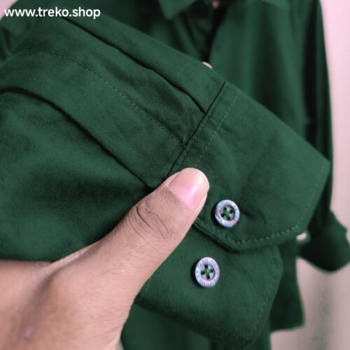 Solid Cotton Casual Shirt - Bottle Green - Image 4
