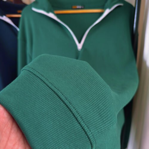 Ribbed half Zip Pullover – Green - Image 3
