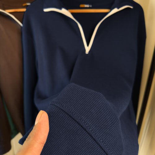 Ribbed half Zip Pullover – Navy Blue - Image 3