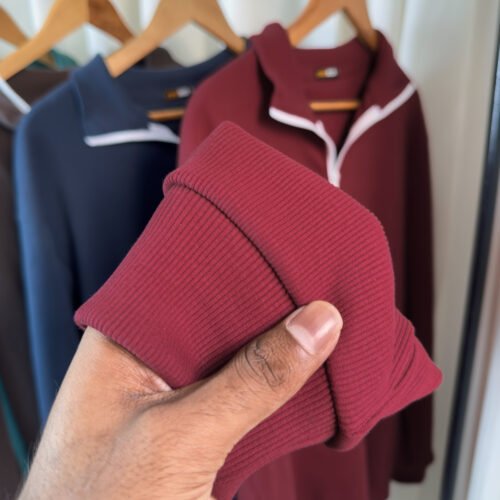 Ribbed half Zip Pullover – Maroon - Image 2