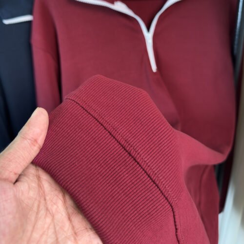Ribbed half Zip Pullover – Maroon - Image 3