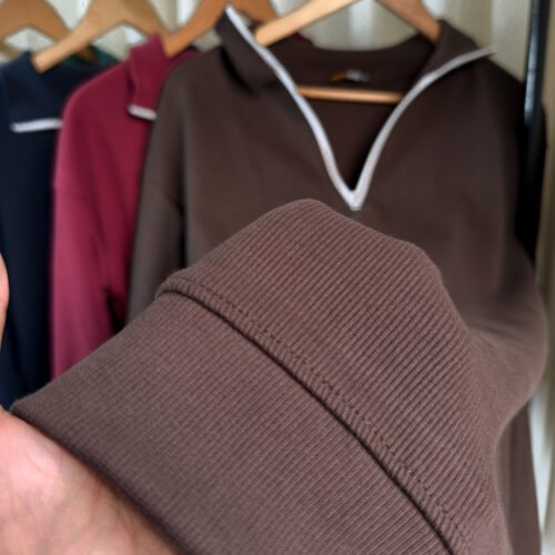Ribbed half Zip Pullover – Brown - Image 3