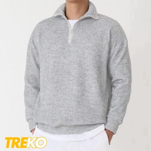Ribbed half Zip Pullover – Ash