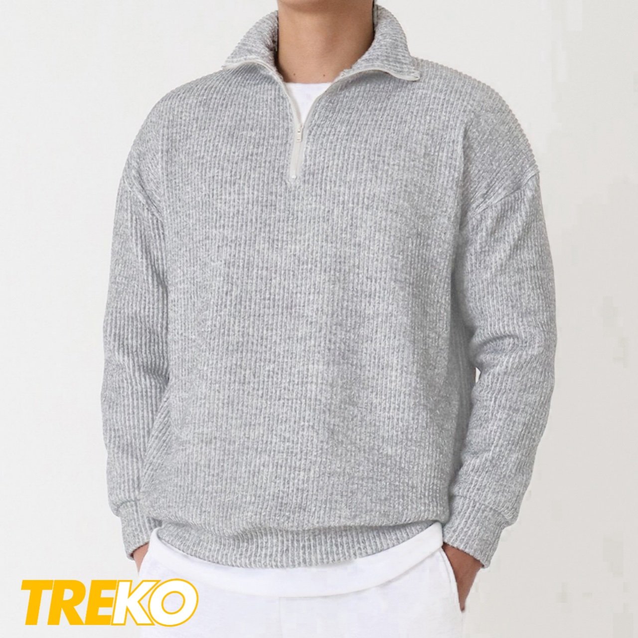 Ribbed half Zip Pullover – Ash