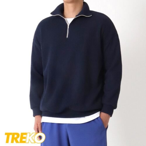 Ribbed half Zip Pullover – Navy Blue
