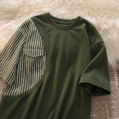 Stripe pocket Oversized T-shirt - Olive - Image 2