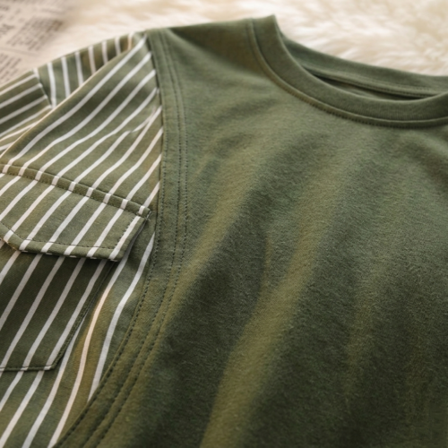 Stripe pocket Oversized T-shirt - Olive - Image 3