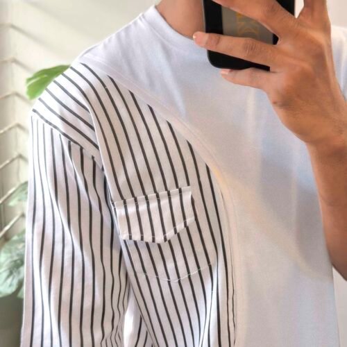 Stripe pocket Oversized T-shirt - White - Image 2
