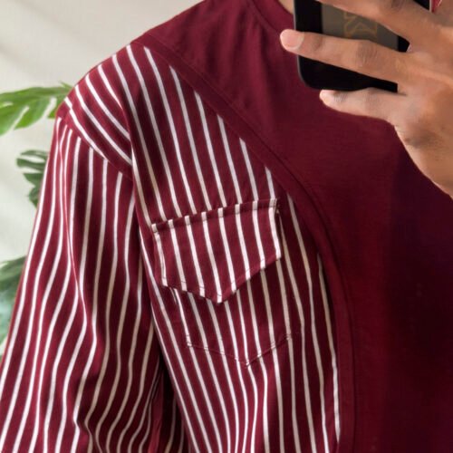 Stripe pocket Oversized T-shirt - Maroon - Image 2