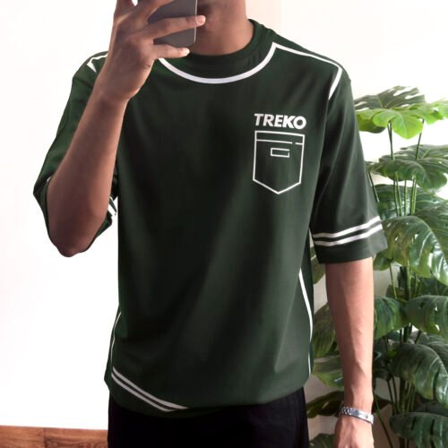 Pocket Printed Oversized T-shirt - Bottle green