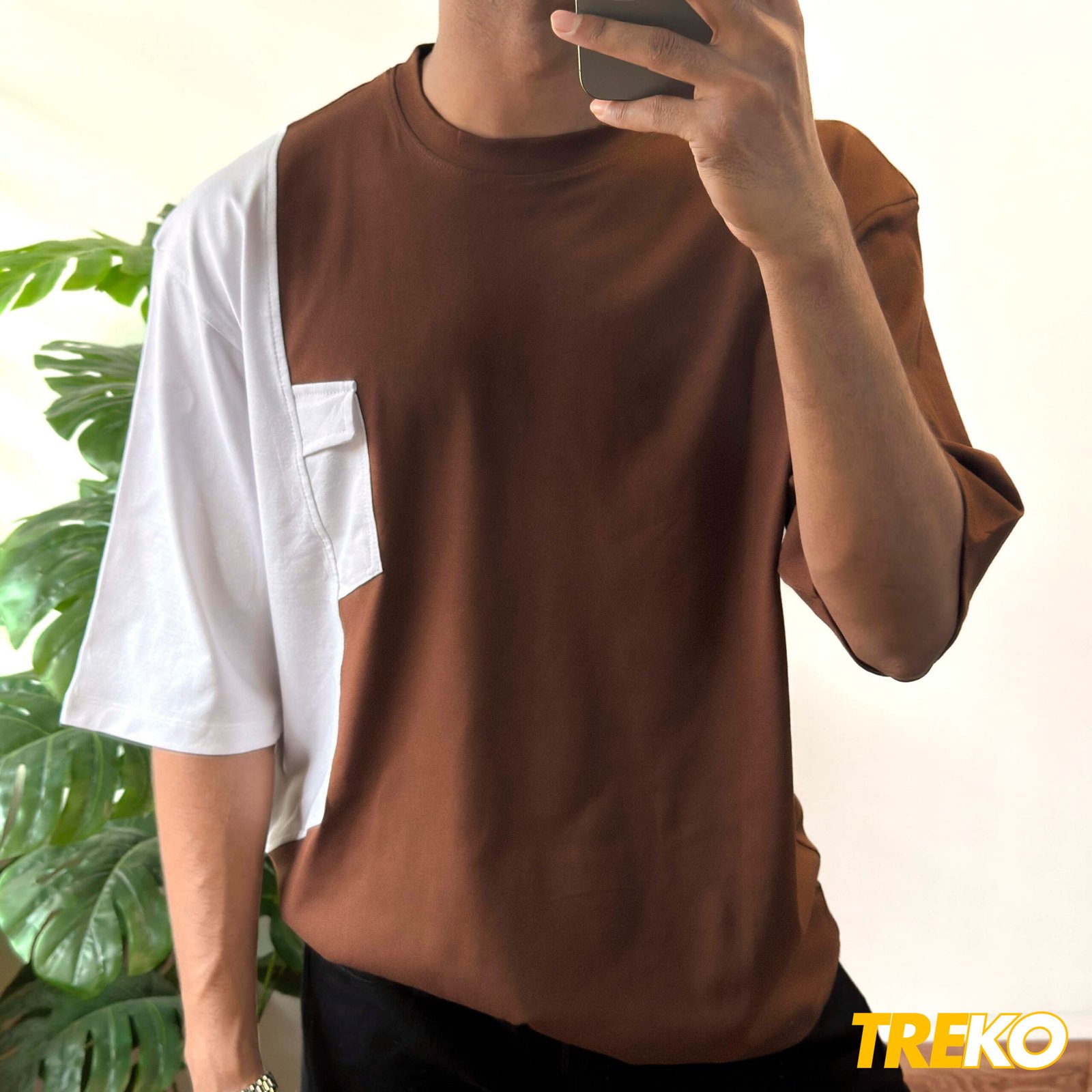 Contrast Oversized T-shirt - Brown