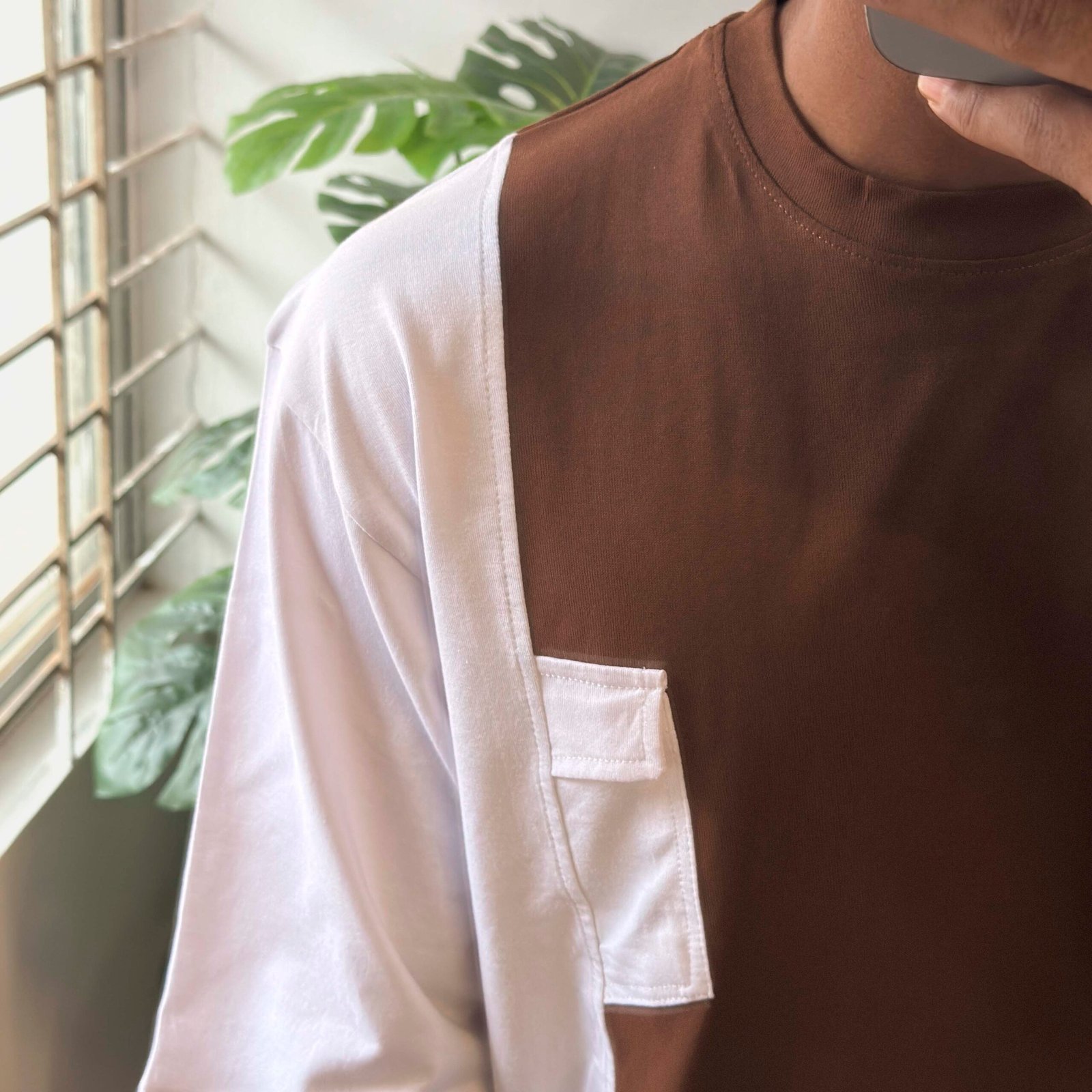 Contrast Oversized T-shirt - Brown - Image 2