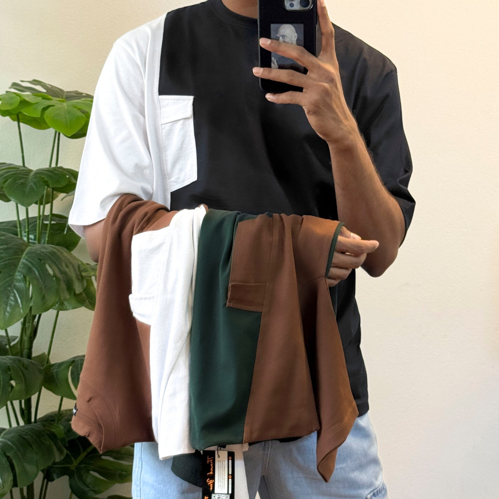 Contrast Oversized T-shirt - Brown - Image 3