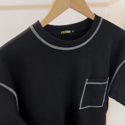 Contrast Stitch Oversized Drop Shoulder T-shirt - Black - Image 3