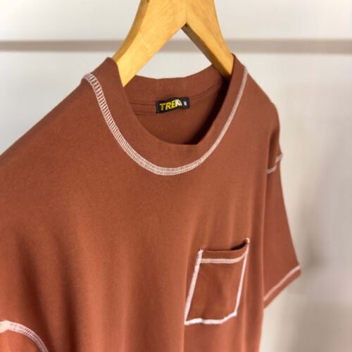 Contrast Stitch Oversized Drop Shoulder T-shirt - Brown - Image 3