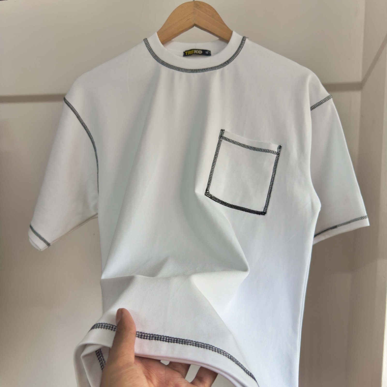 Contrast Stitch Oversized Drop Shoulder T-shirt - White - Image 2