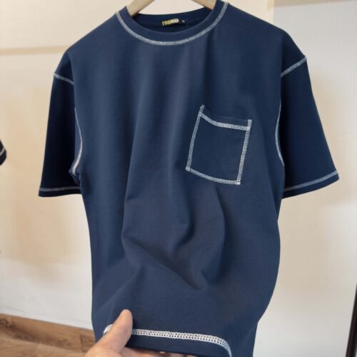 Contrast Stitch Oversized Drop Shoulder T-shirt - Navy blue - Image 2