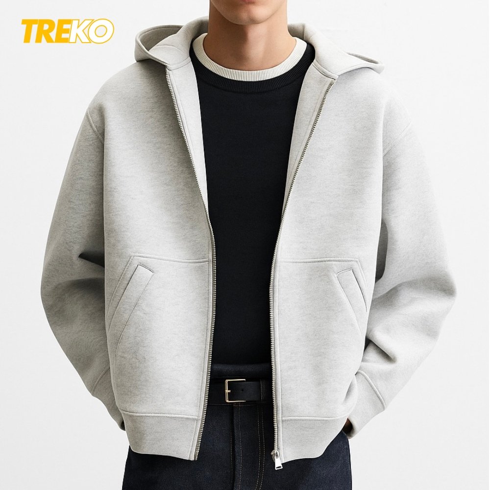 Structured Baggy Fleece Jacket - White Ash