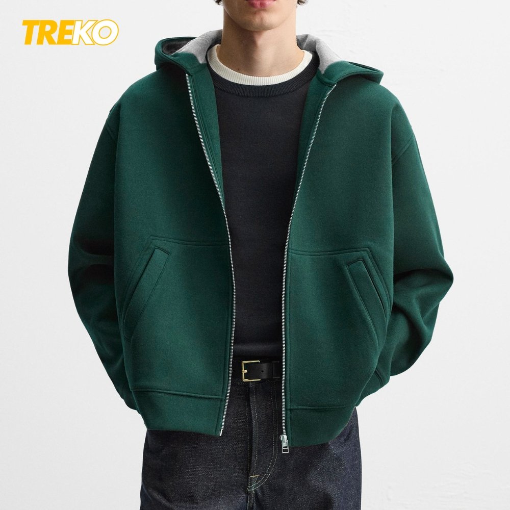 Structured Baggy Fleece Jacket - Green