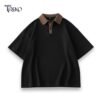 OVERSIZED WAFFLE POLO BLACK