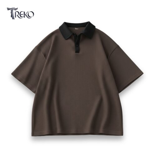 OVERSIZED WAFFLE POLO BROWN