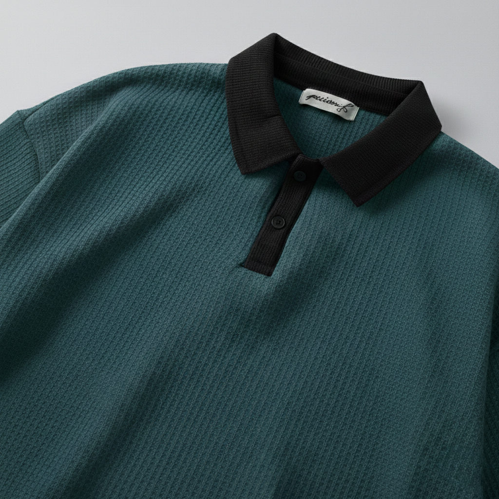 OVERSIZED WAFFLE POLO PETROL BLUE - Image 2