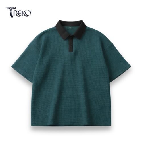 OVERSIZED WAFFLE POLO PETROL BLUE