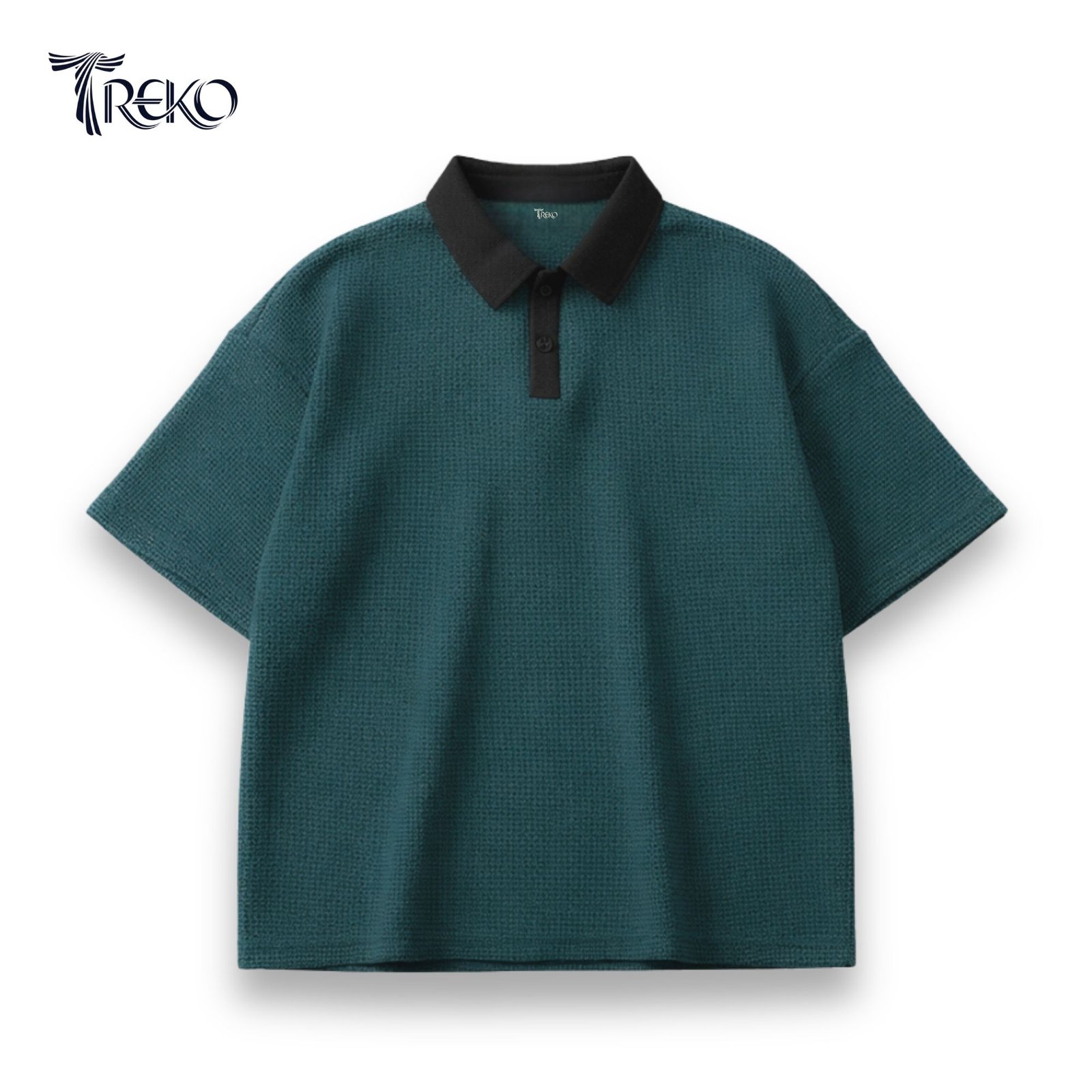 OVERSIZED WAFFLE POLO PETROL BLUE