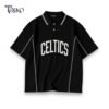 CELTICS TERRY COTTON CROPPED POLO - BLACK