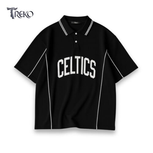 CELTICS TERRY COTTON CROPPED POLO - BLACK