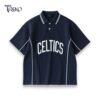 CELTICS TERRY COTTON CROPPED POLO - NAVY BLUE