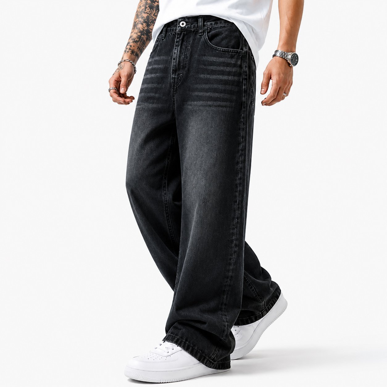 SHADOW BLACK STRAIGHT CUT DENIM PANTS