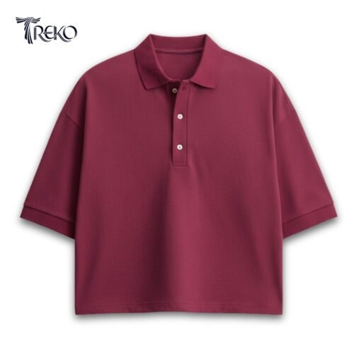 SOLID PK BOXY POLO - MAROON - Image 4