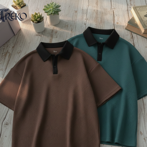 OVERSIZED WAFFLE POLO PETROL BLUE - Image 3