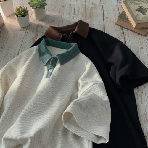 OVERSIZED WAFFLE POLO BLACK - Image 4
