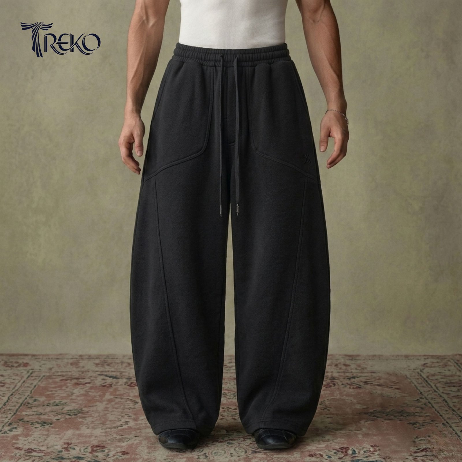Y2K WIDE-LEG BAGGY TROUSERS BLACK