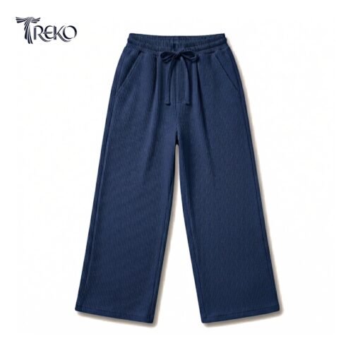 Alternative view of BAGGY CORD RIB KNIT KOREAN TROUSERS NAVY BLUE